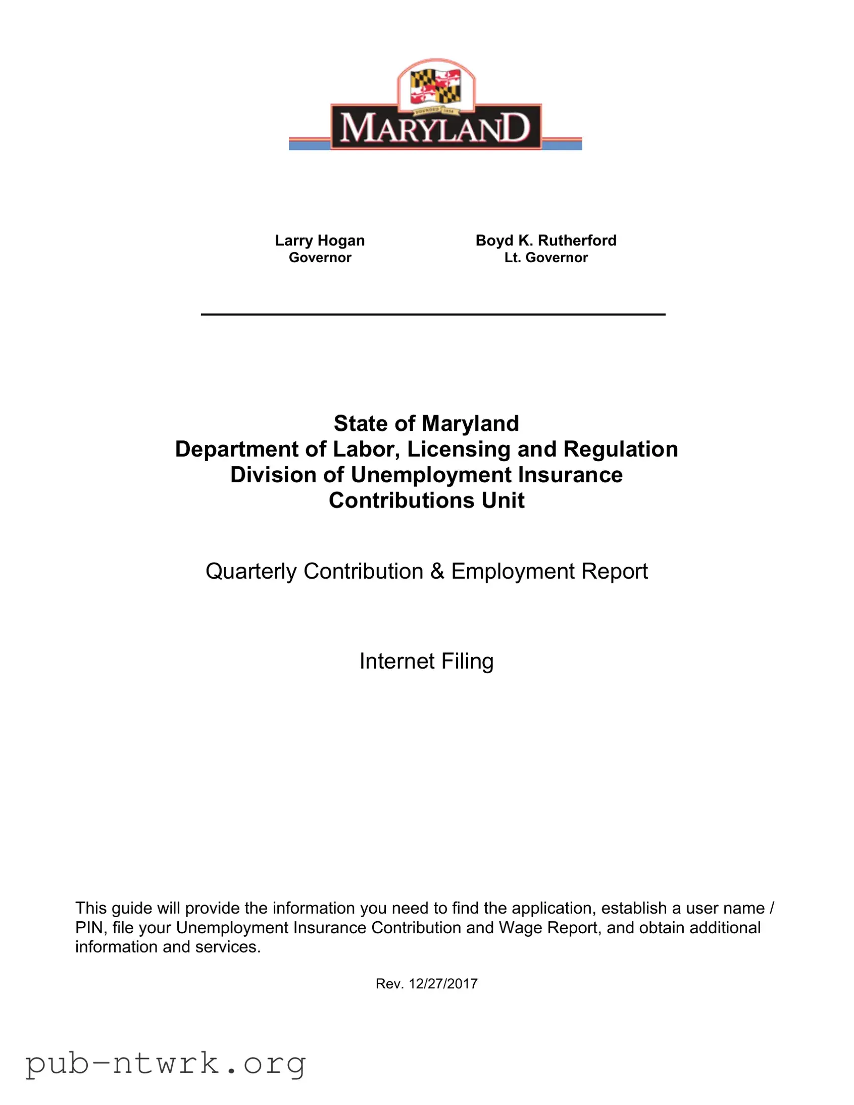 Blank Maryland Quarterly Contribution Report PDF Form