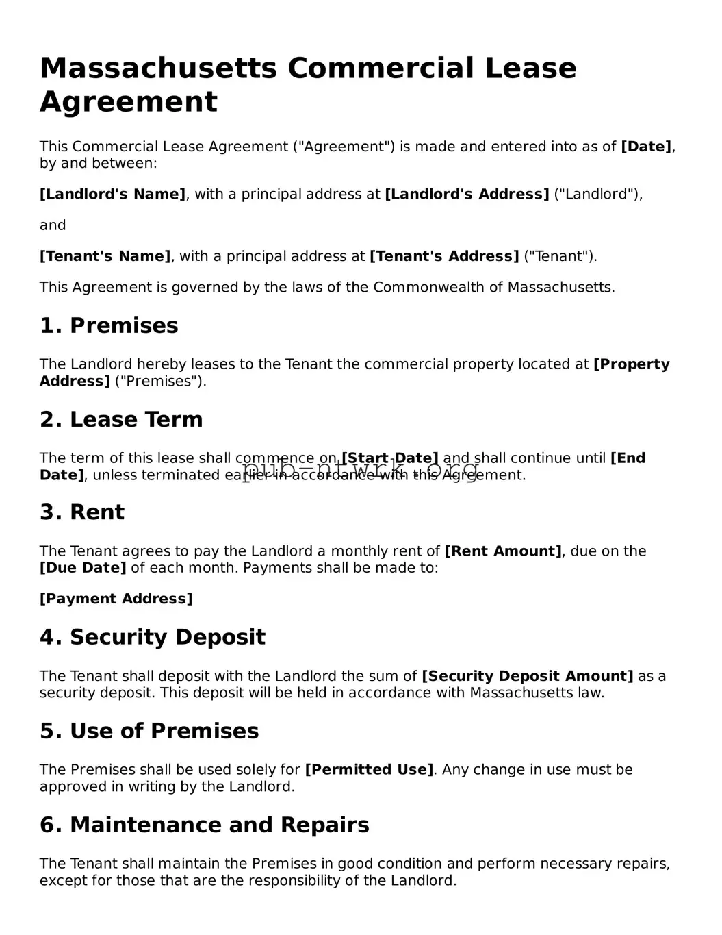 Free Massachusetts Commercial Lease Agreement Form