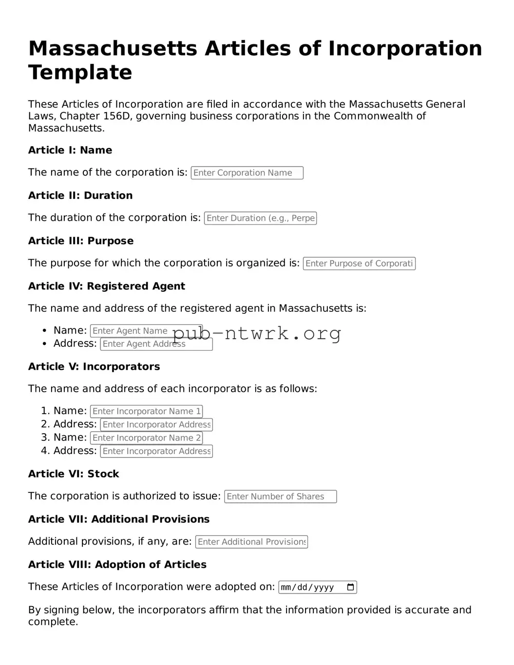 Free Massachusetts Articles of Incorporation Form