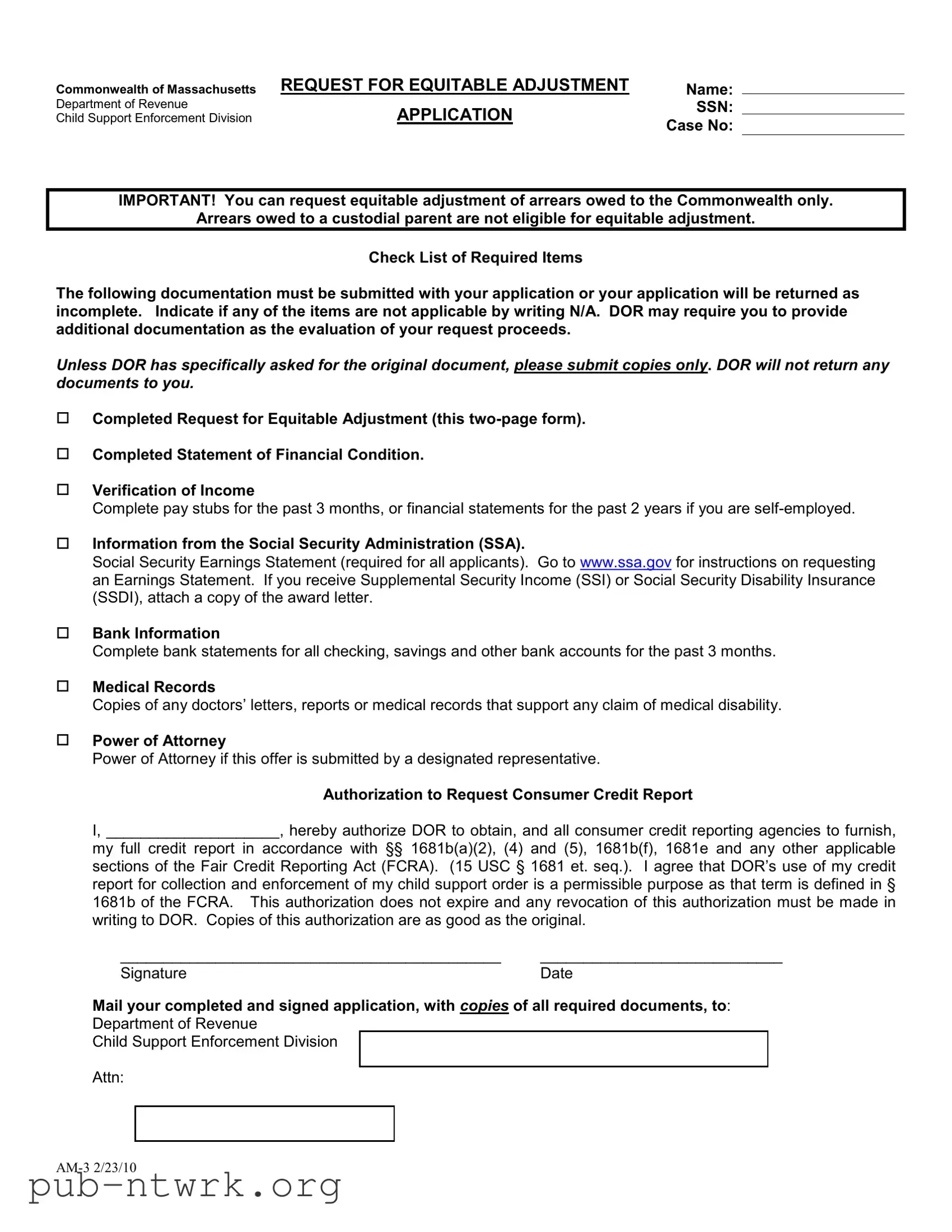 Blank Massachusetts Am 3 PDF Form