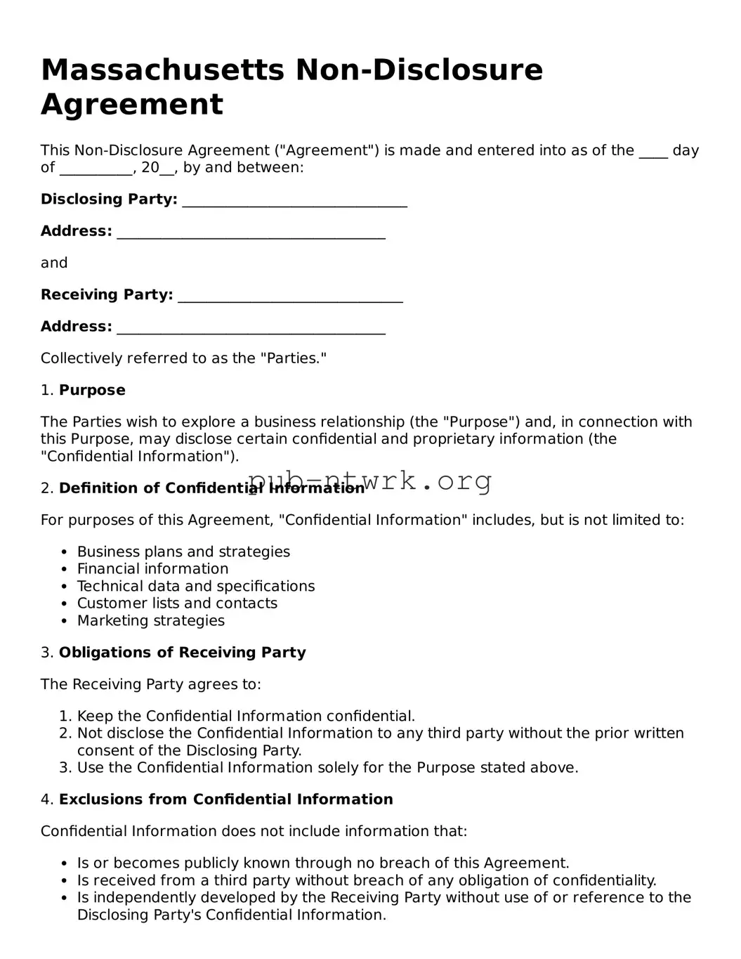 Free Massachusetts Non-disclosure Agreement Form