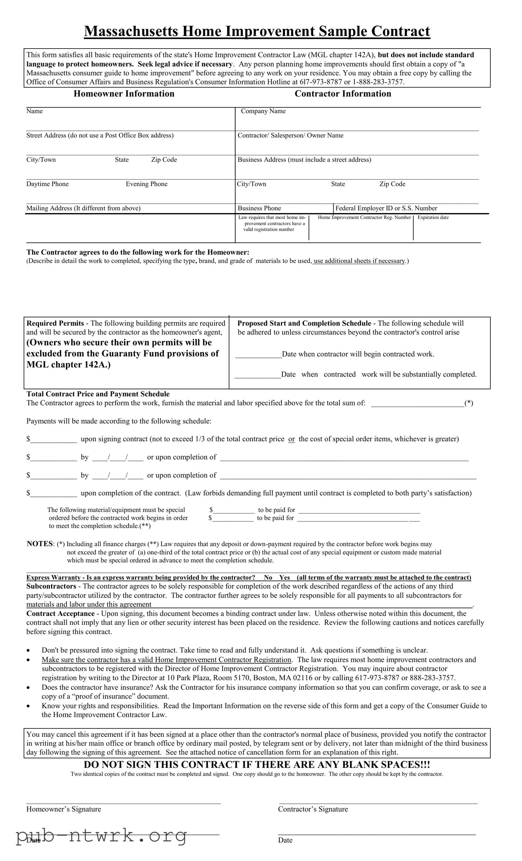 Blank Massachusetts Sample PDF Form