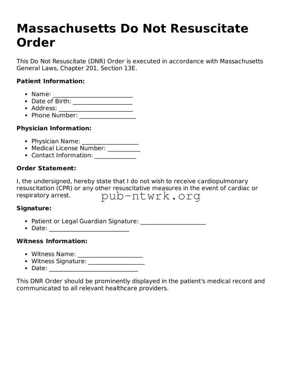 Free Massachusetts Do Not Resuscitate Order Form