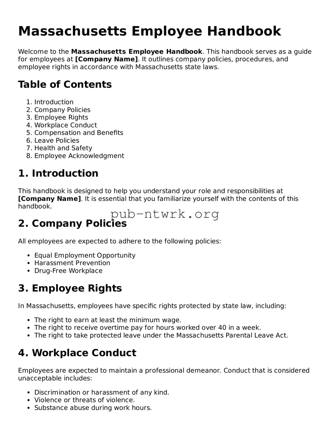 Free Massachusetts Employee Handbook Form