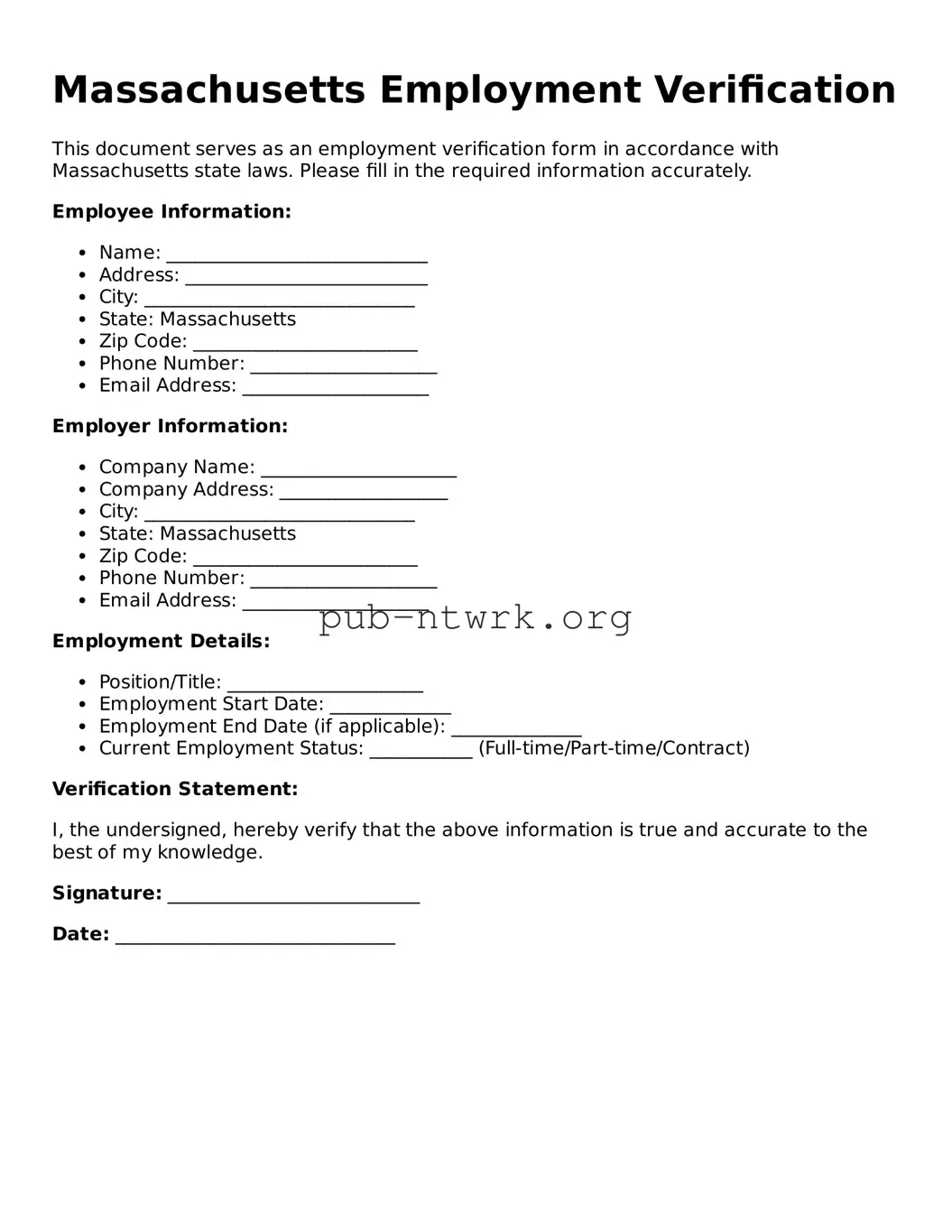 Free Massachusetts Employment Verification Form