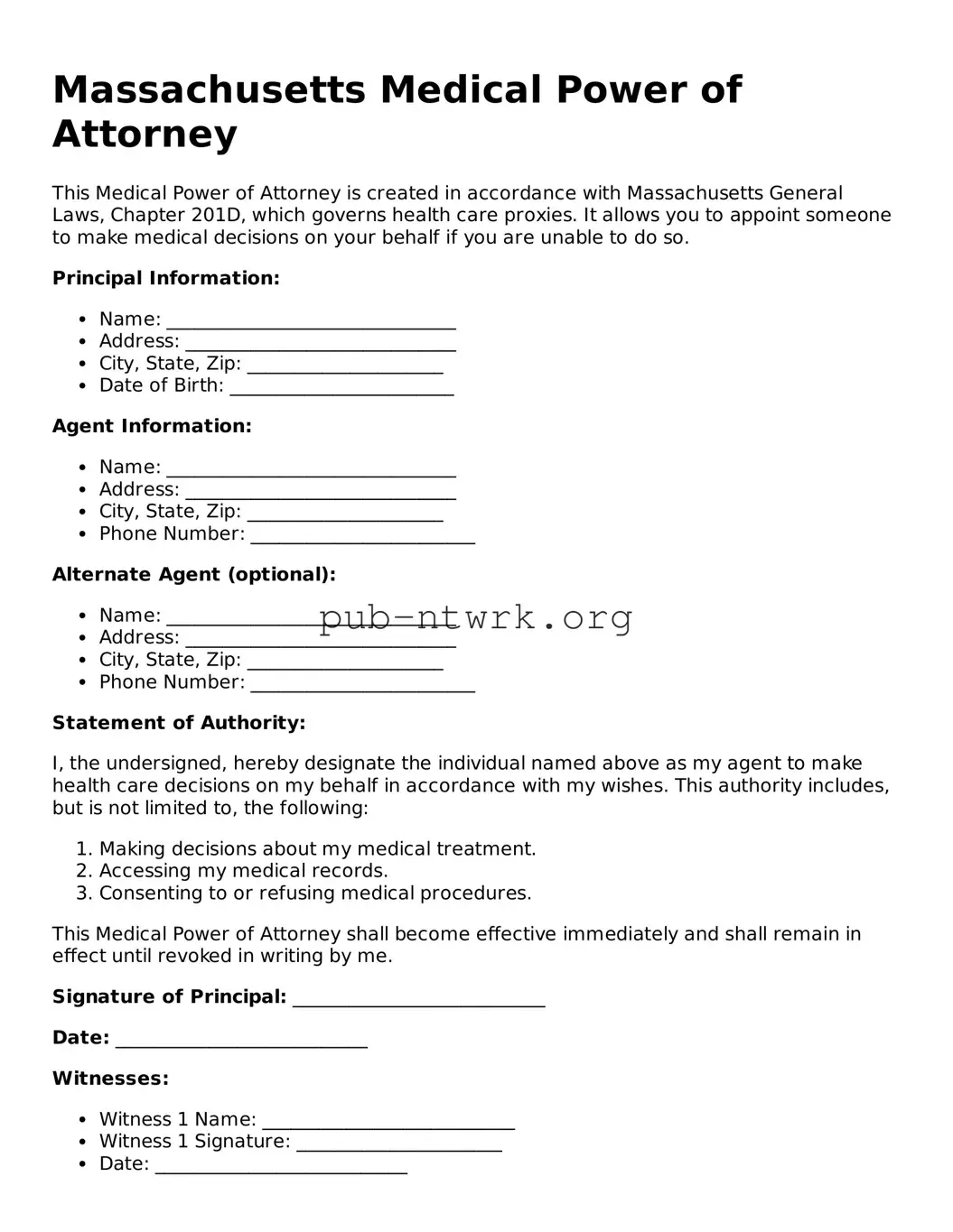 Free Massachusetts Medical Power of Attorney Form