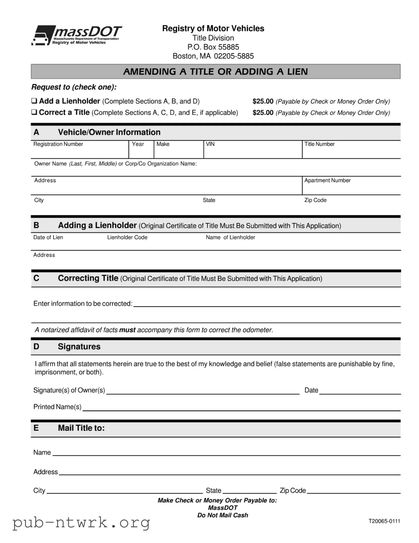 Blank Massachusetts Lien PDF Form