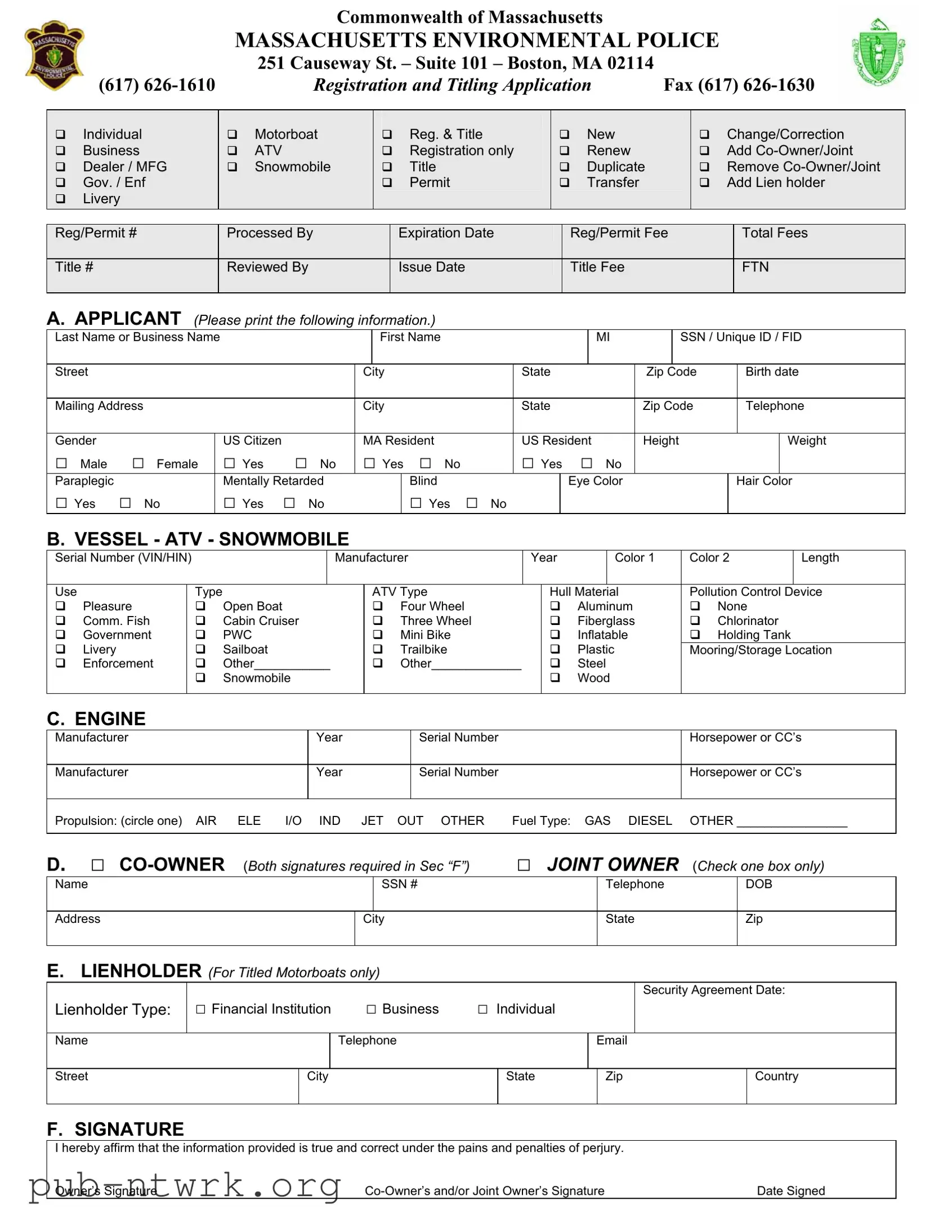 Blank Massachusetts Titling PDF Form