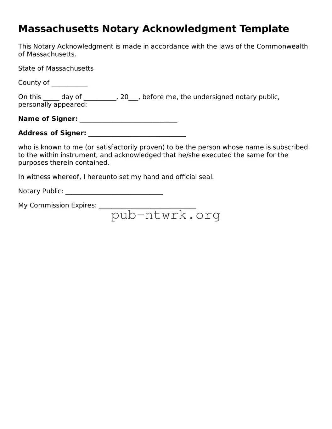 Free Massachusetts Notary Acknowledgement Form