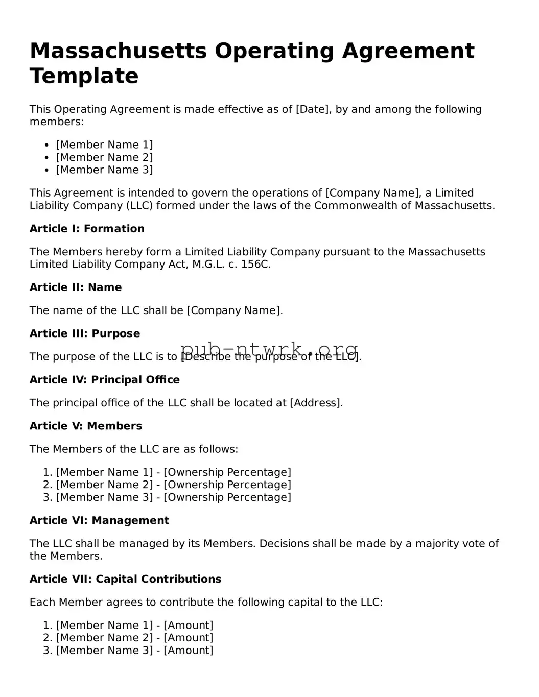 Free Massachusetts Operating Agreement Form