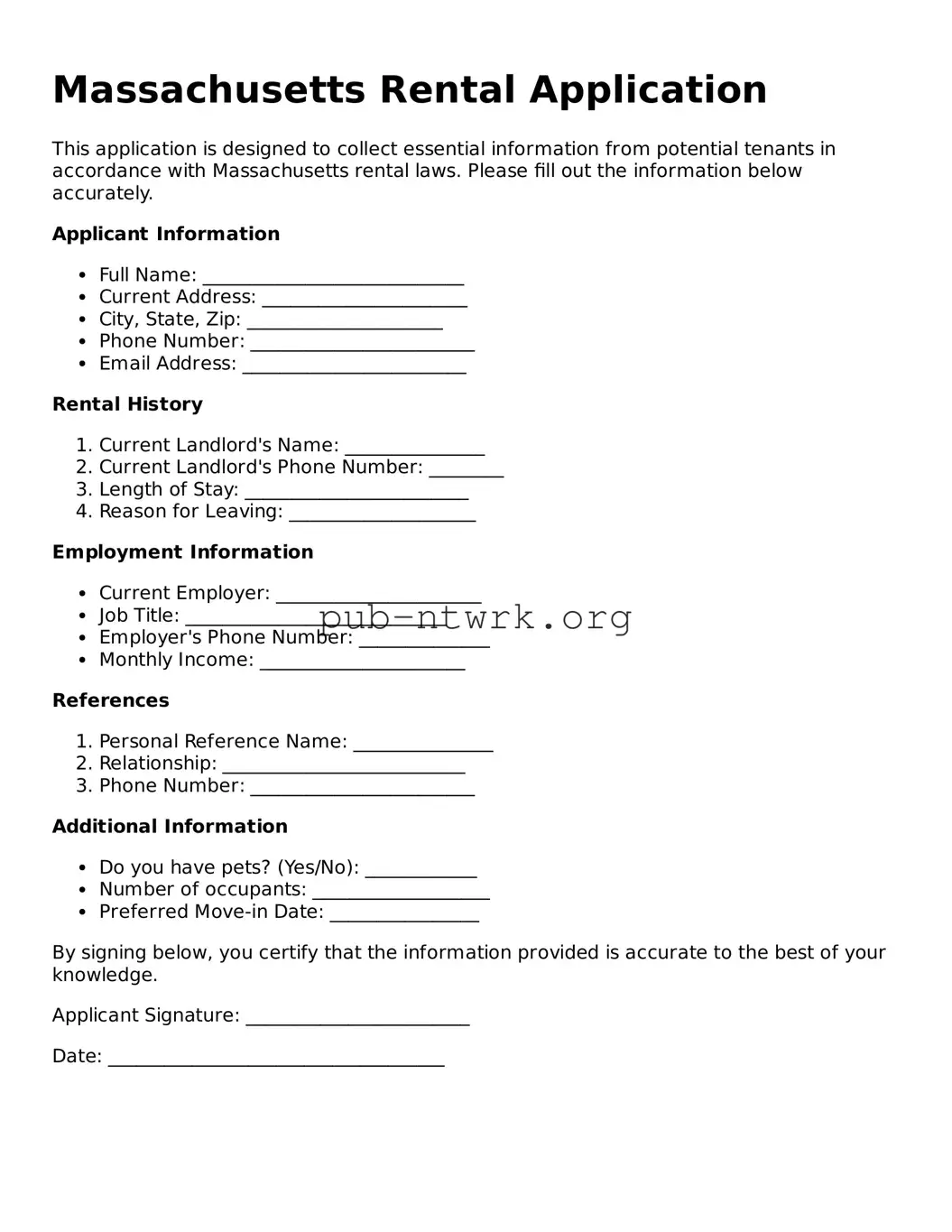 Free Massachusetts Rental Application Form
