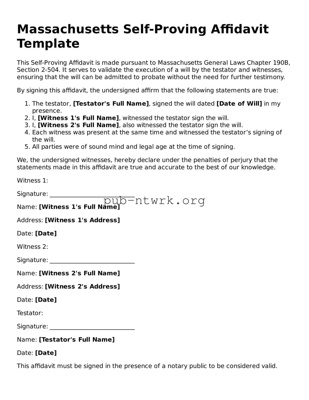 Free Massachusetts Self-Proving Affidavit Form