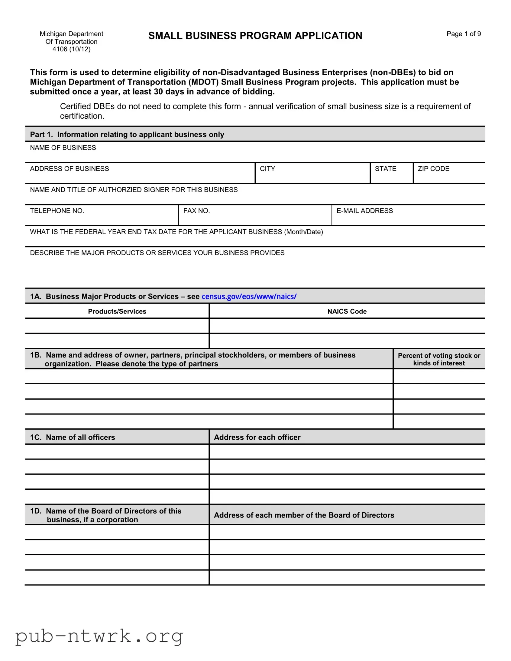 Blank Michigan 4106 PDF Form