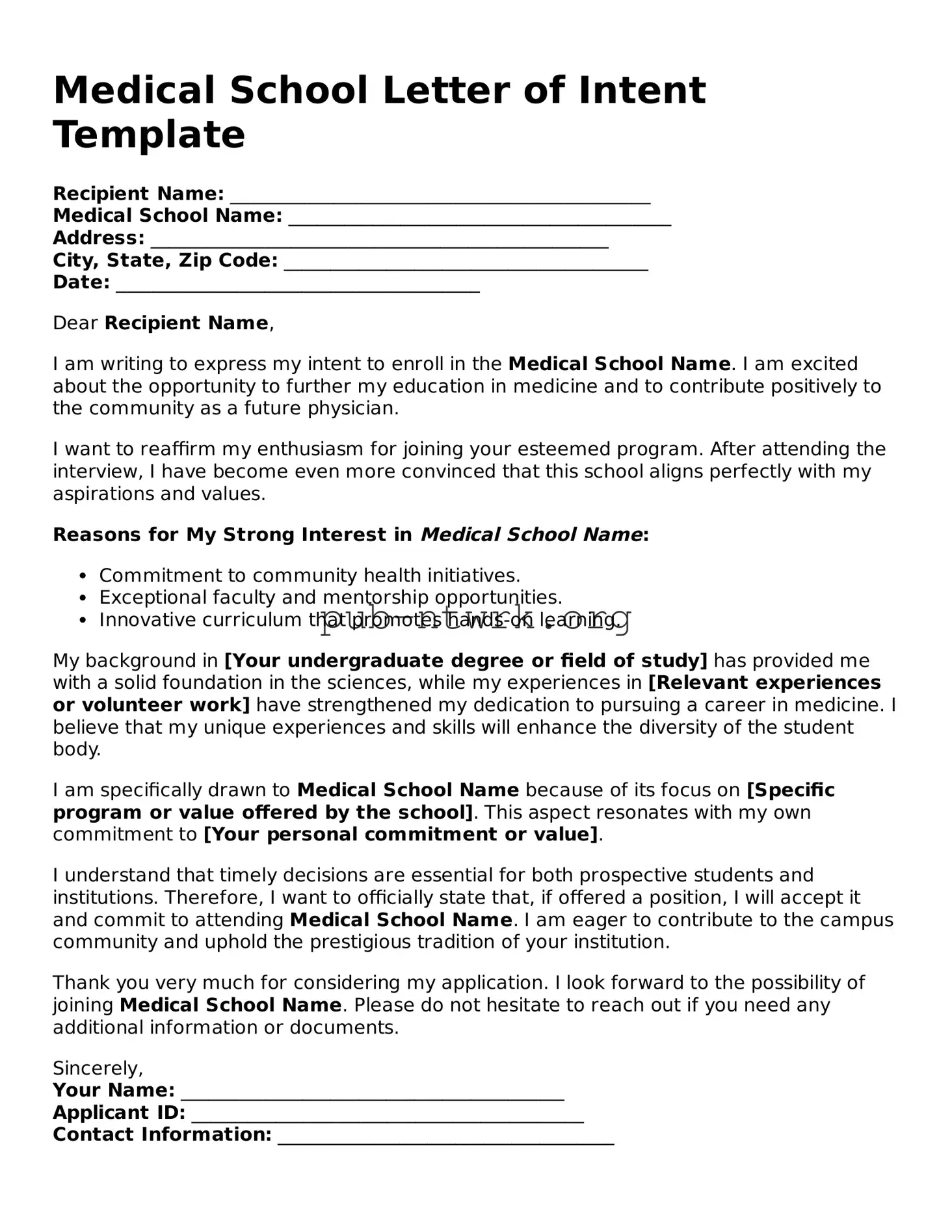 Legal Medical School Letter of Intent Form