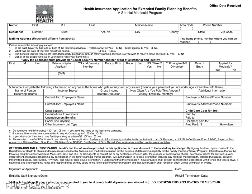 Blank Florida Dh 3212 PDF Form