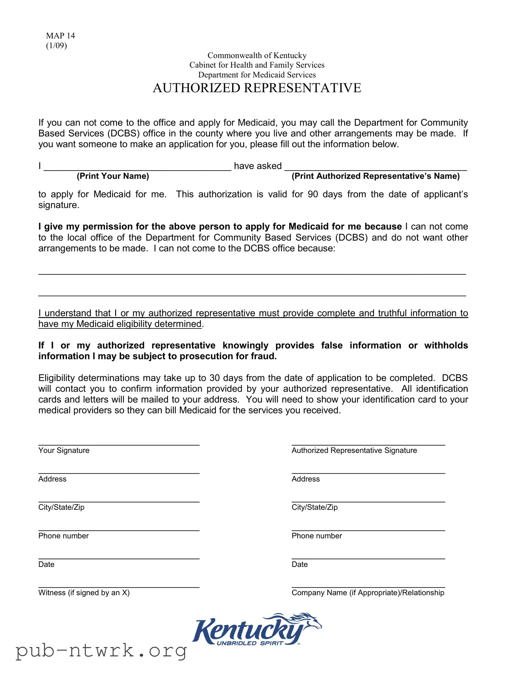 Blank Map 14 Kentucky PDF Form