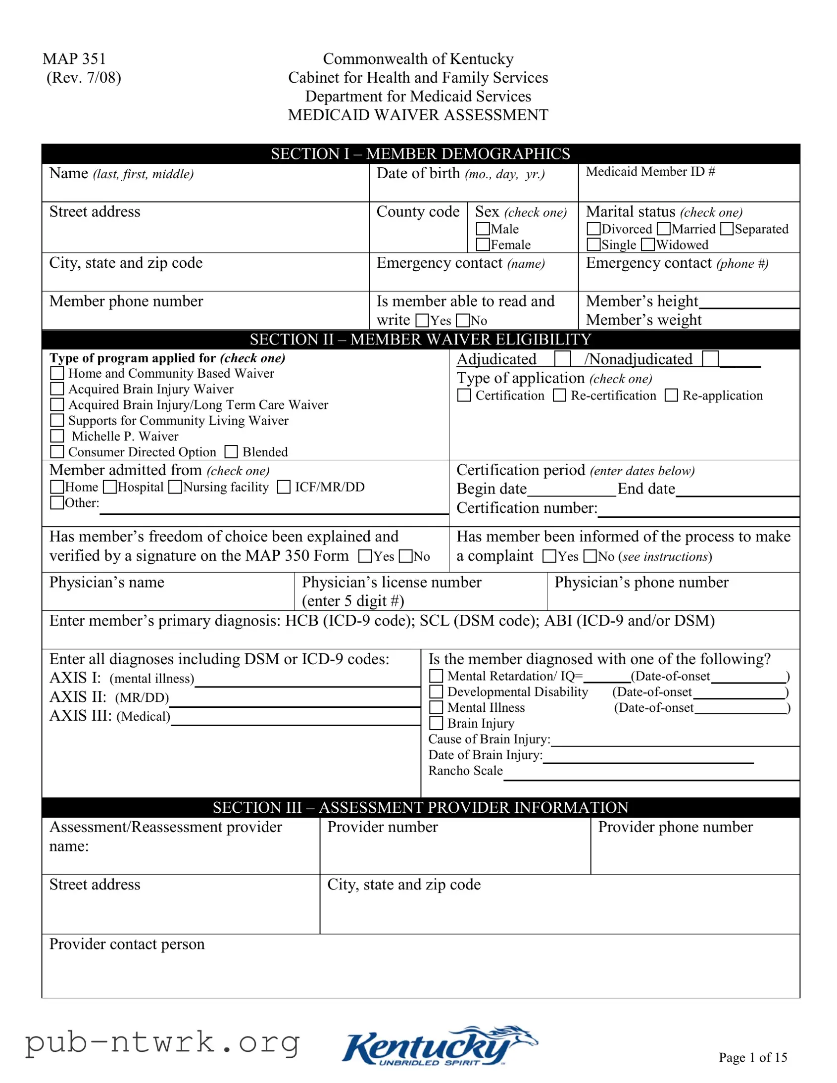 Blank Kentucky Map 351 PDF Form