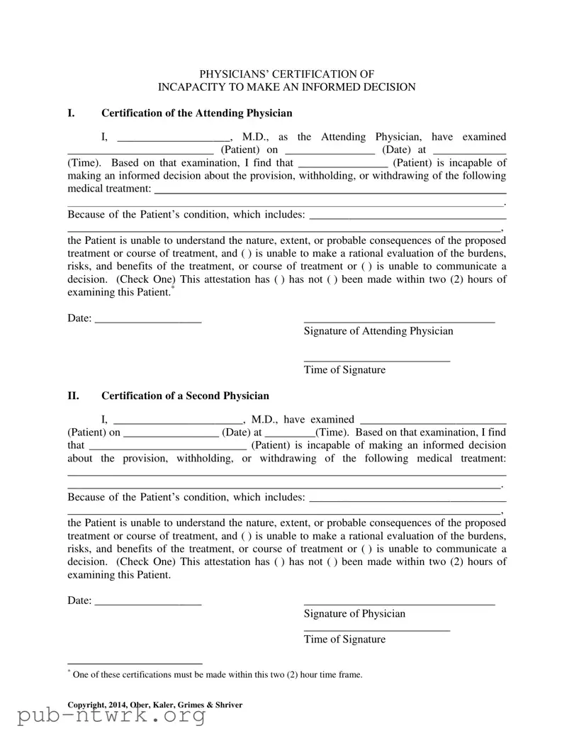 Blank Certification Of Incapacity PDF Form