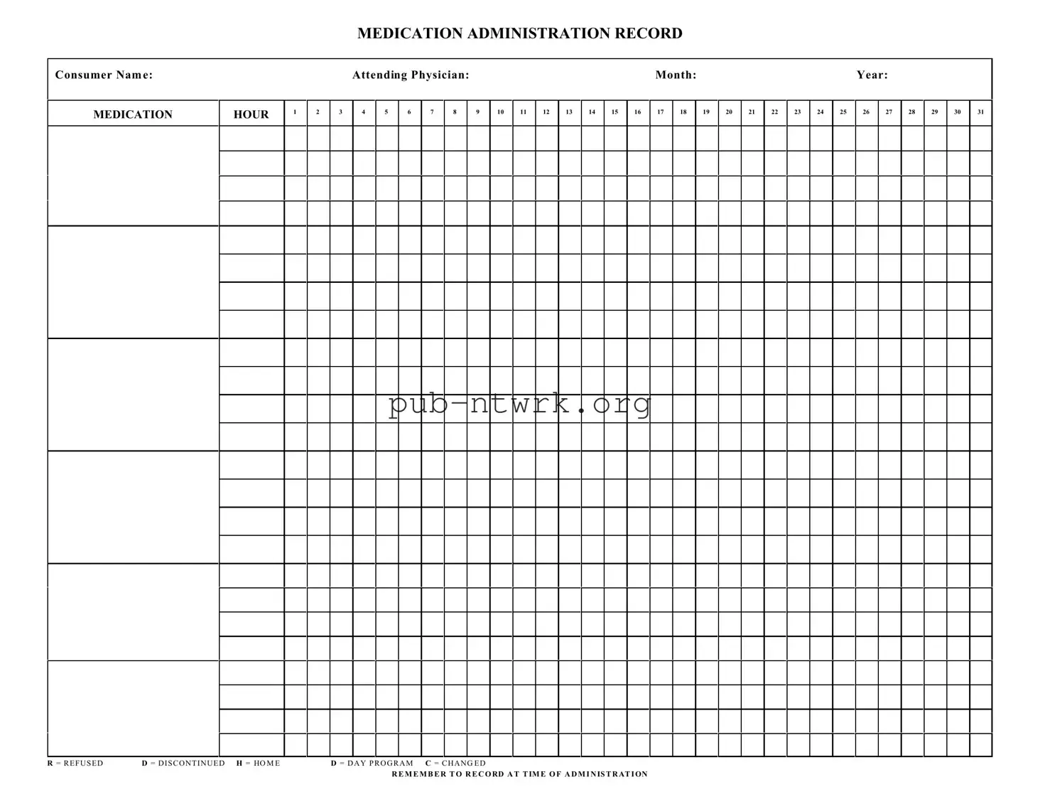 Blank Medication Administration Record Sheet PDF Form