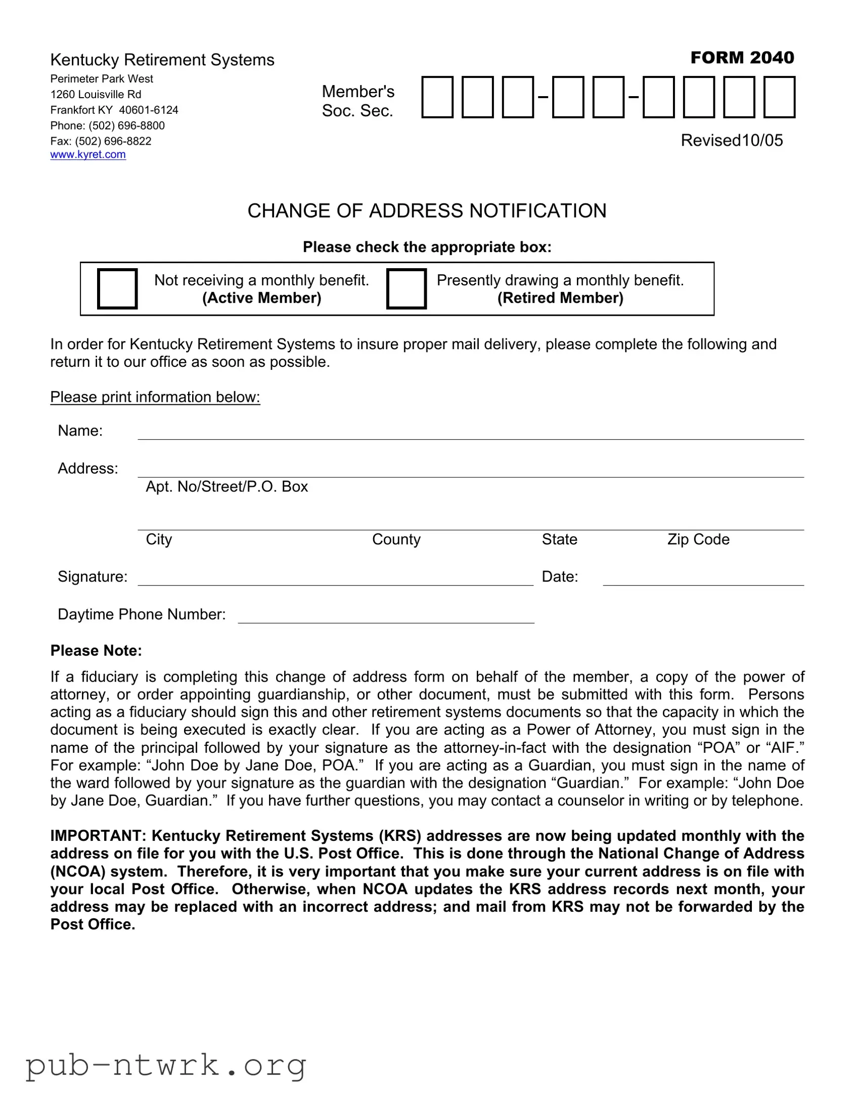 Blank Kentucky PDF Form