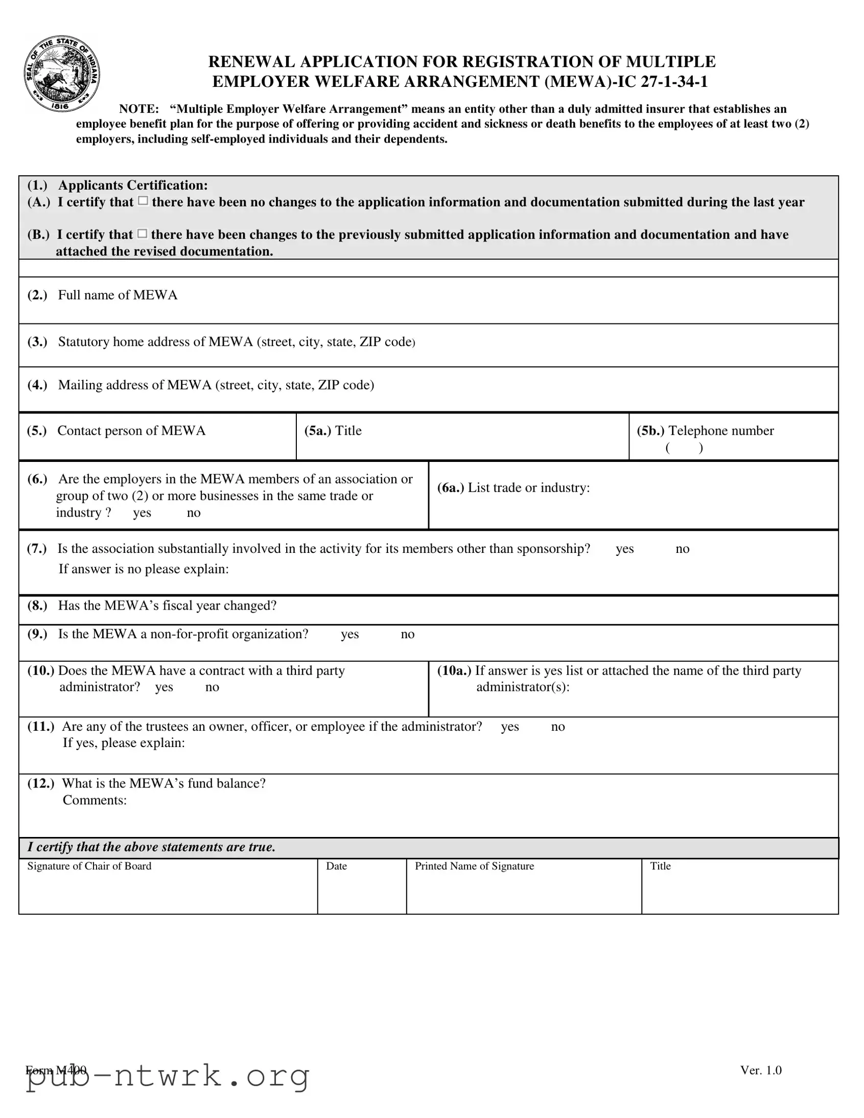 Blank Indiana M400 PDF Form