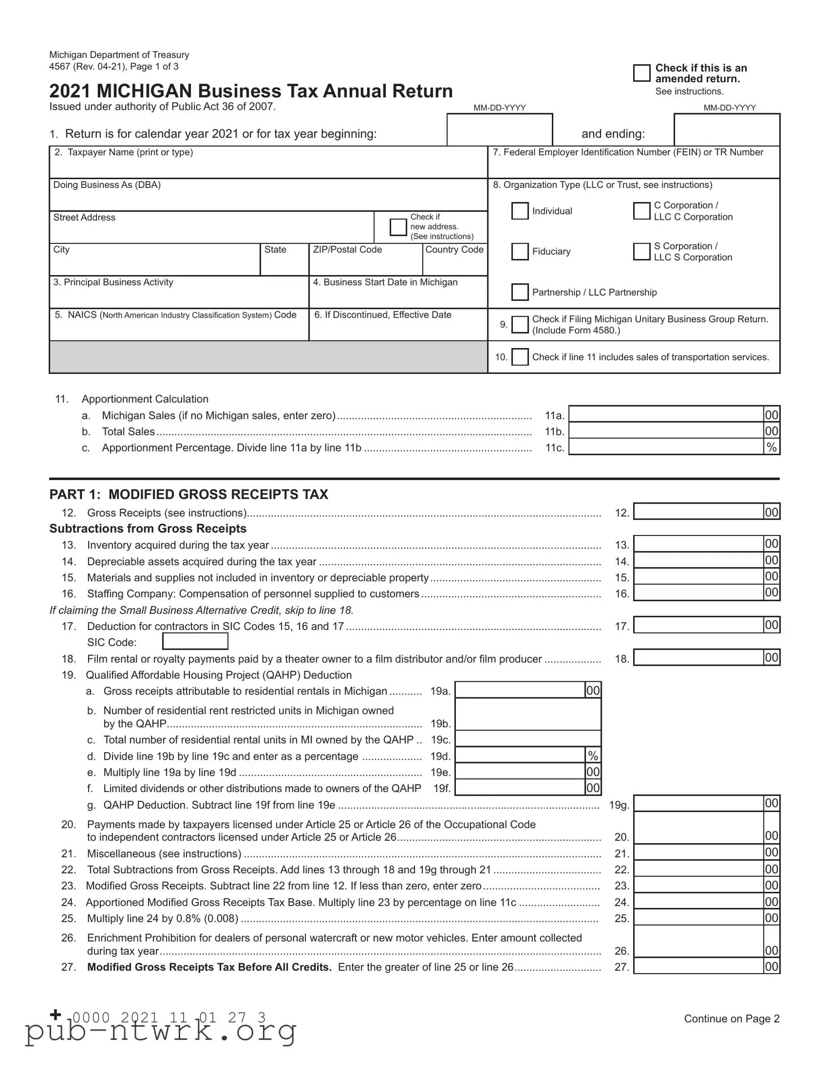 Blank Michigan 4567 PDF Form