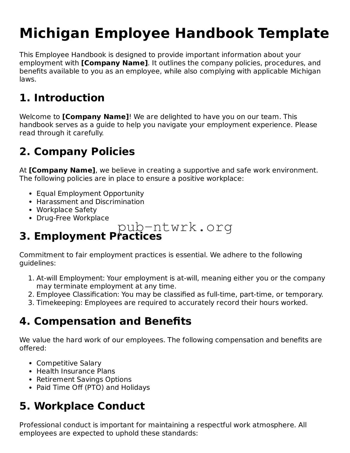 Free Michigan Employee Handbook Form