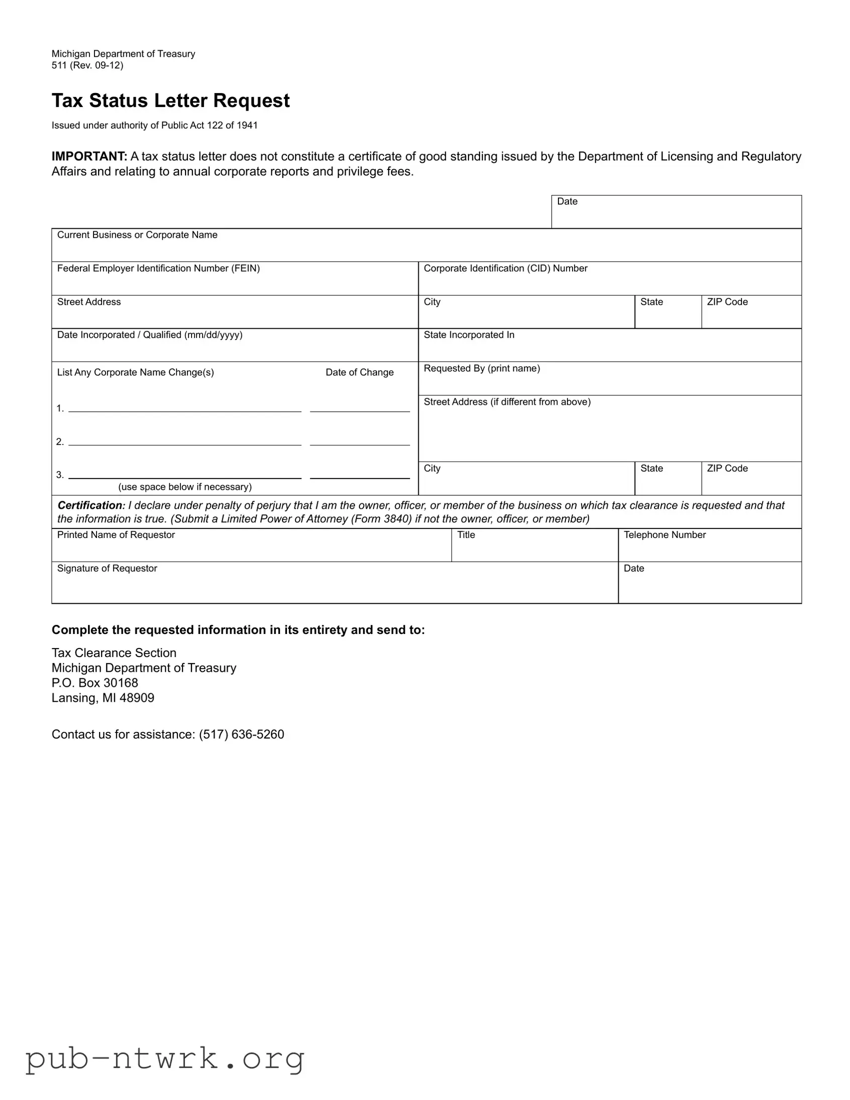 Blank Michigan 511 PDF Form
