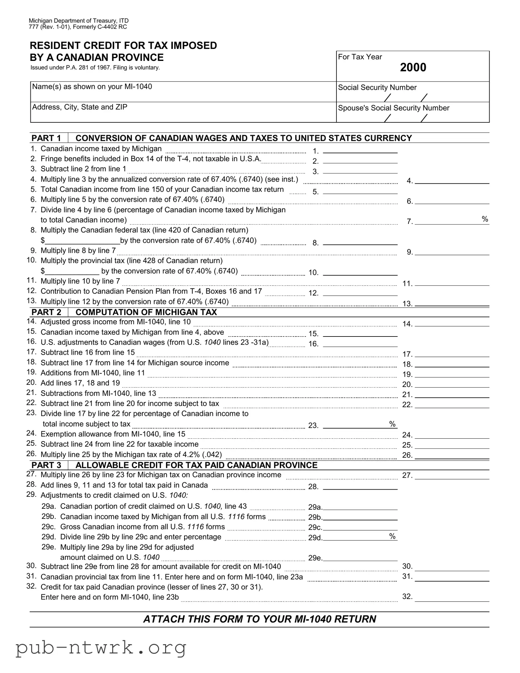 Blank Michigan 777 PDF Form