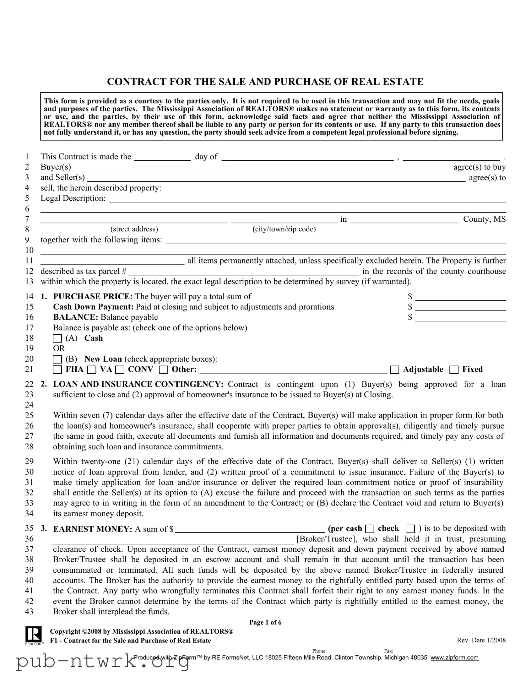 Blank Michigan Real Estate Buy PDF Form