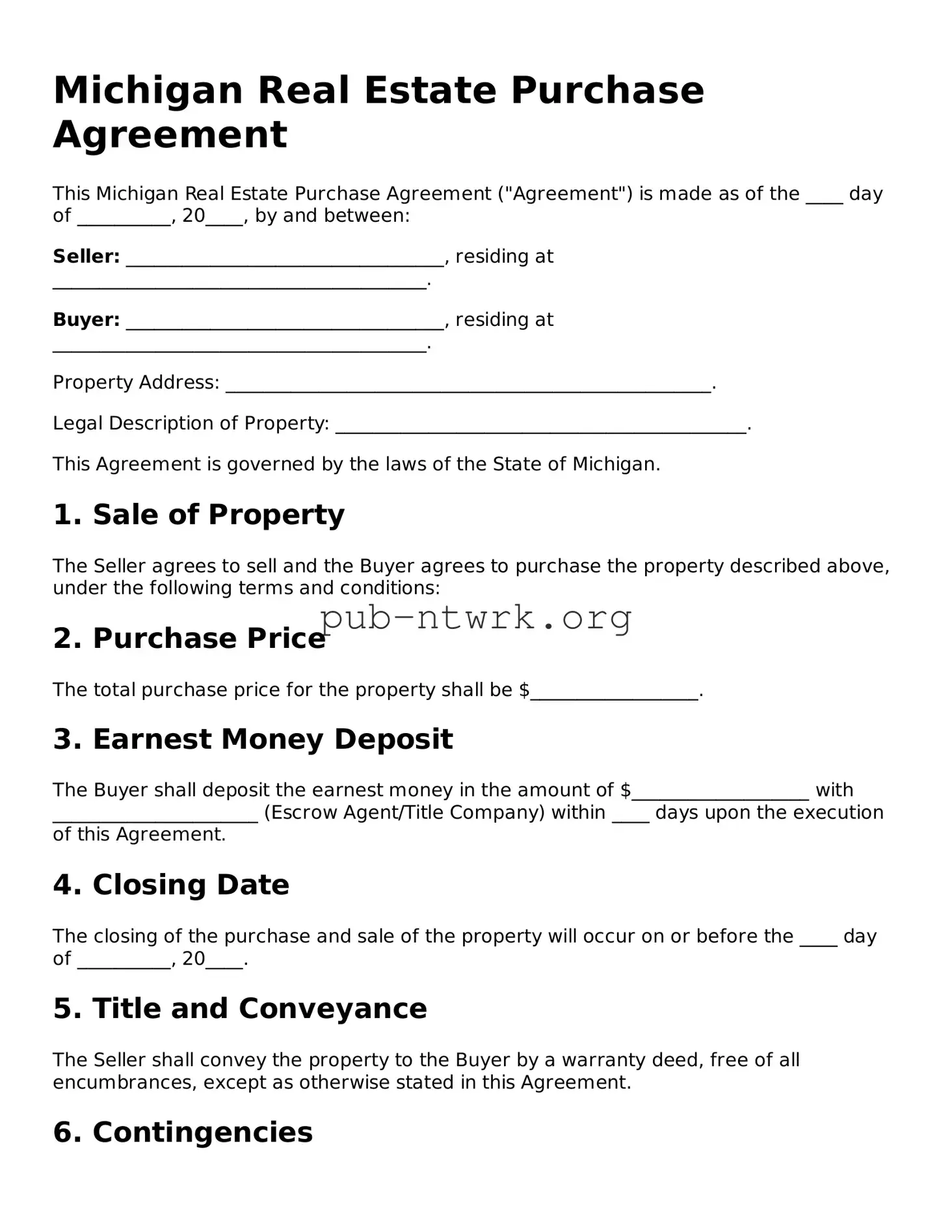 Free Michigan Real Estate Purchase Agreement Form