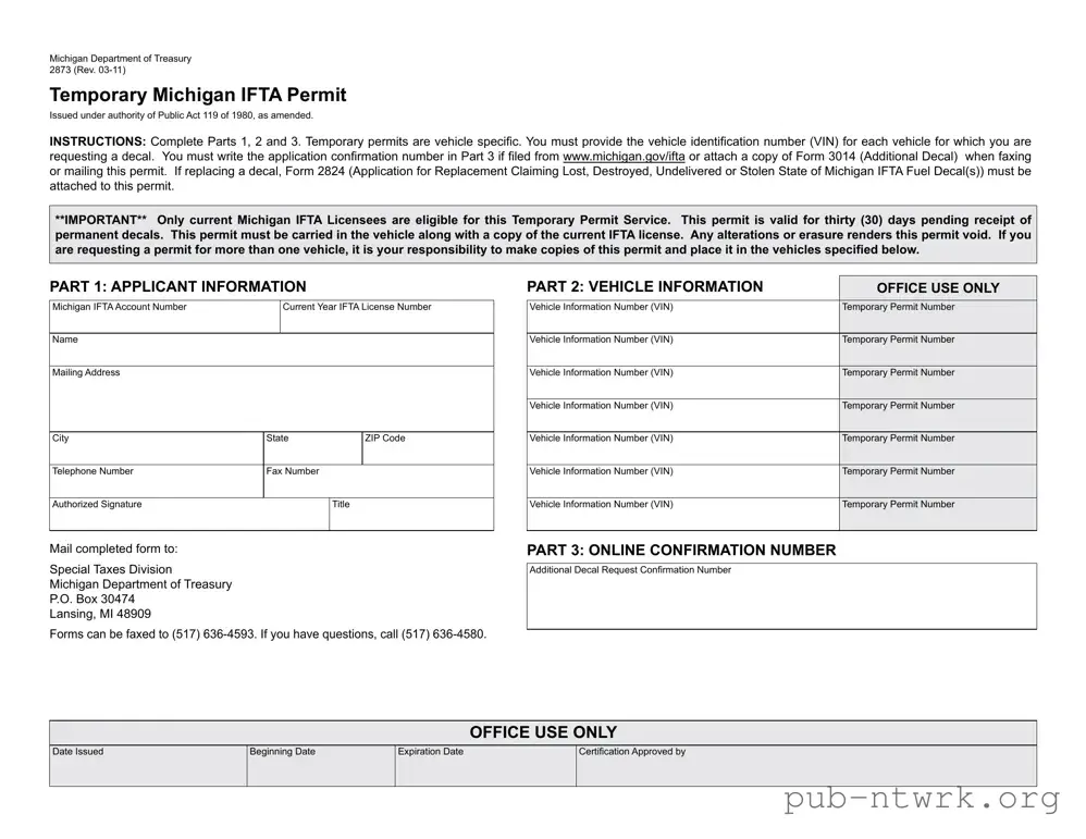 Blank Temporary Michigan Ifta Permit PDF Form