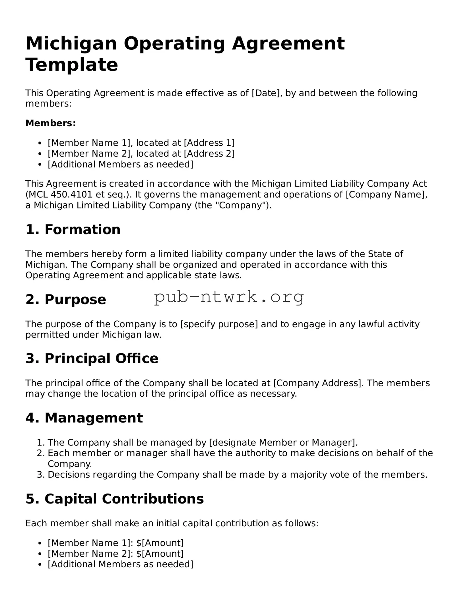 Free Michigan Operating Agreement Form