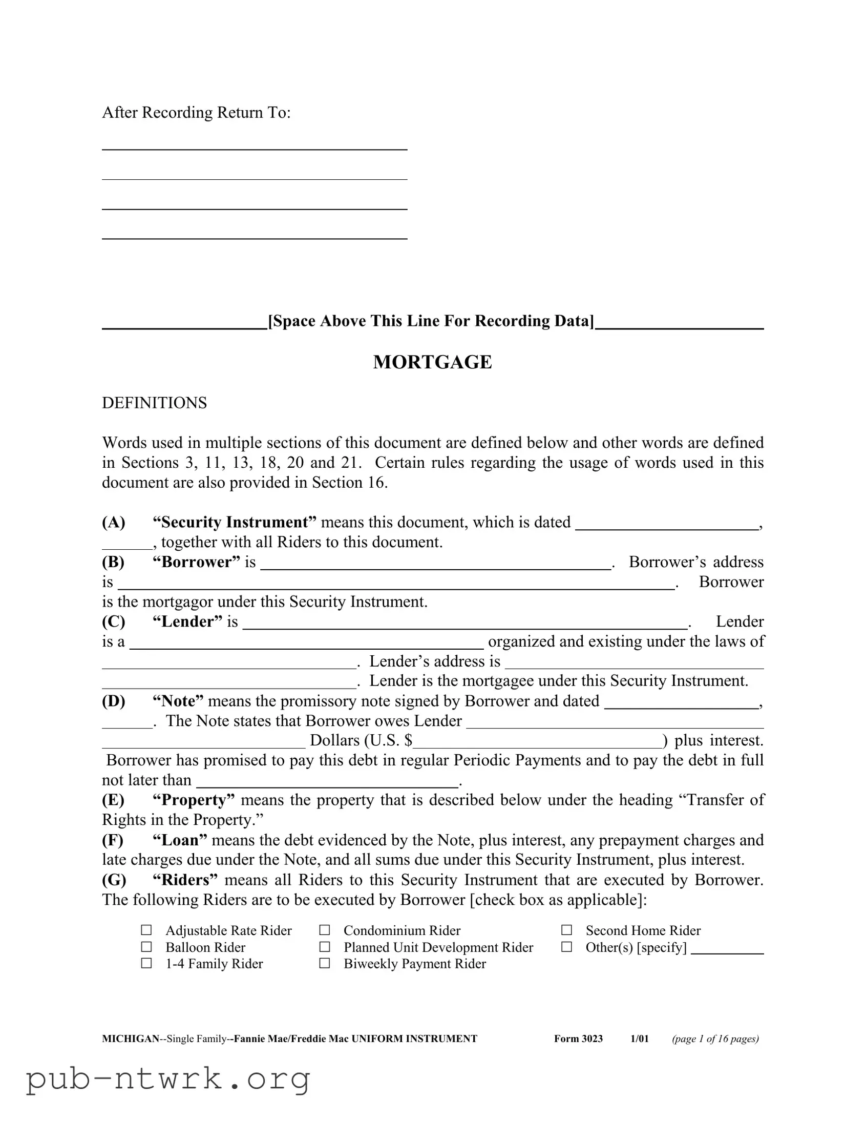 Blank Michigan 3023 PDF Form