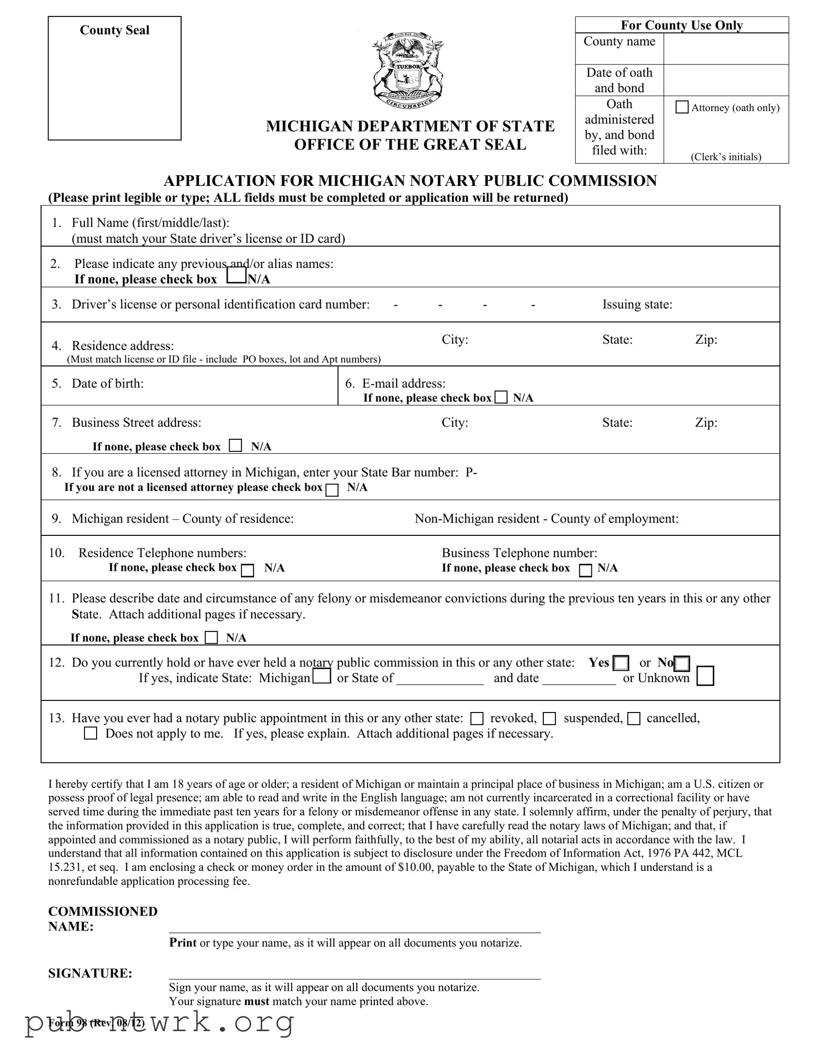 Blank Michigan 98 PDF Form