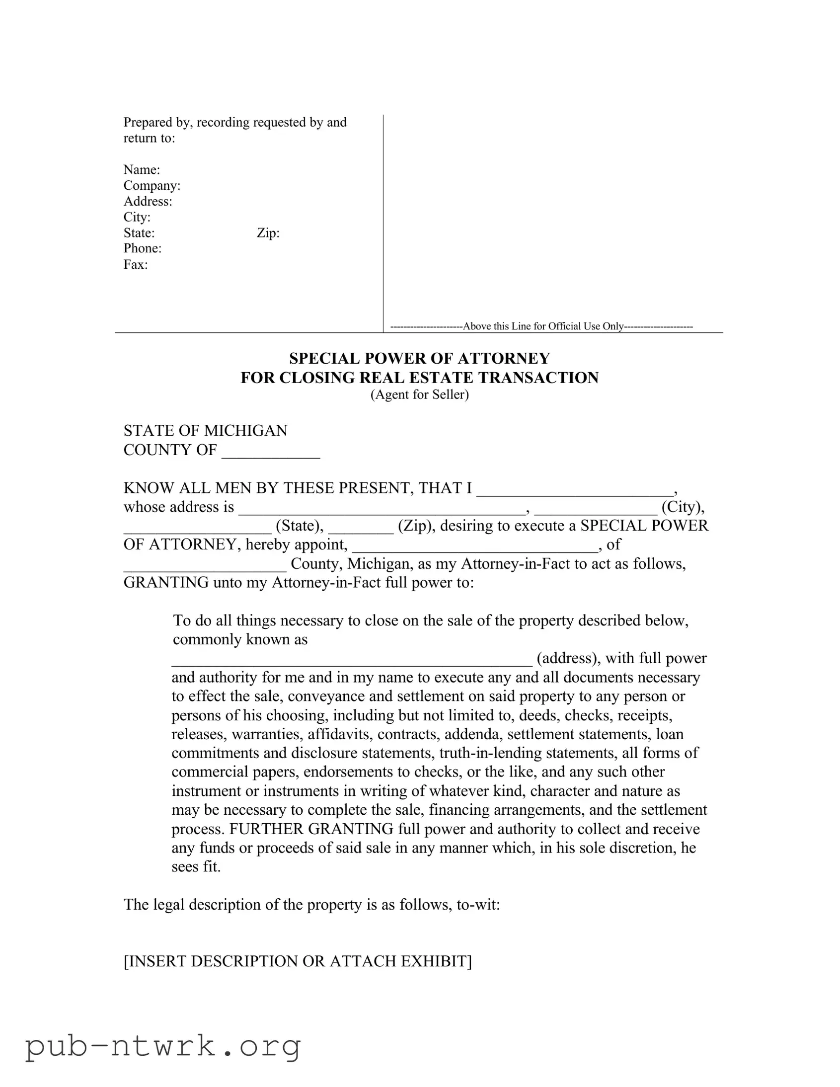 Blank Michigan Sales PDF Form