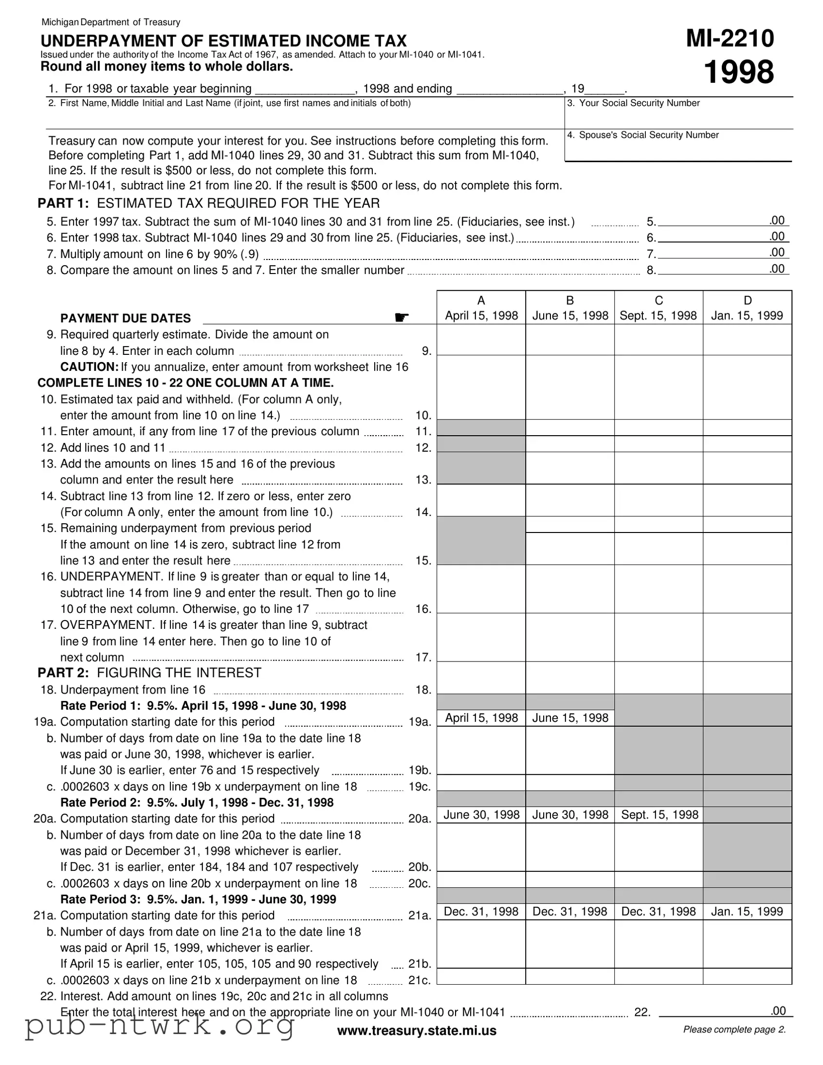 Blank Michigan Mi 2210 PDF Form