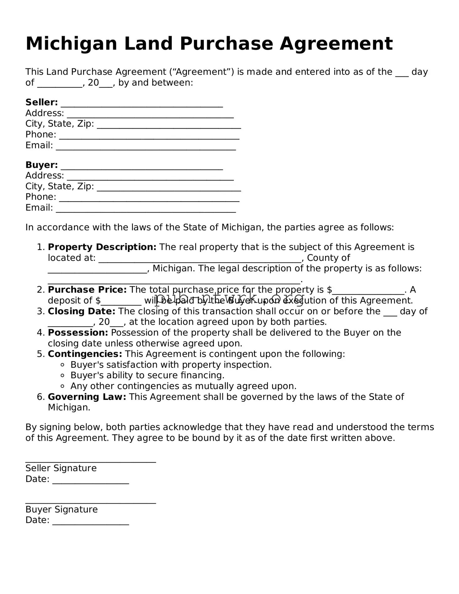 Free Michigan Land Purchase Agreement Form