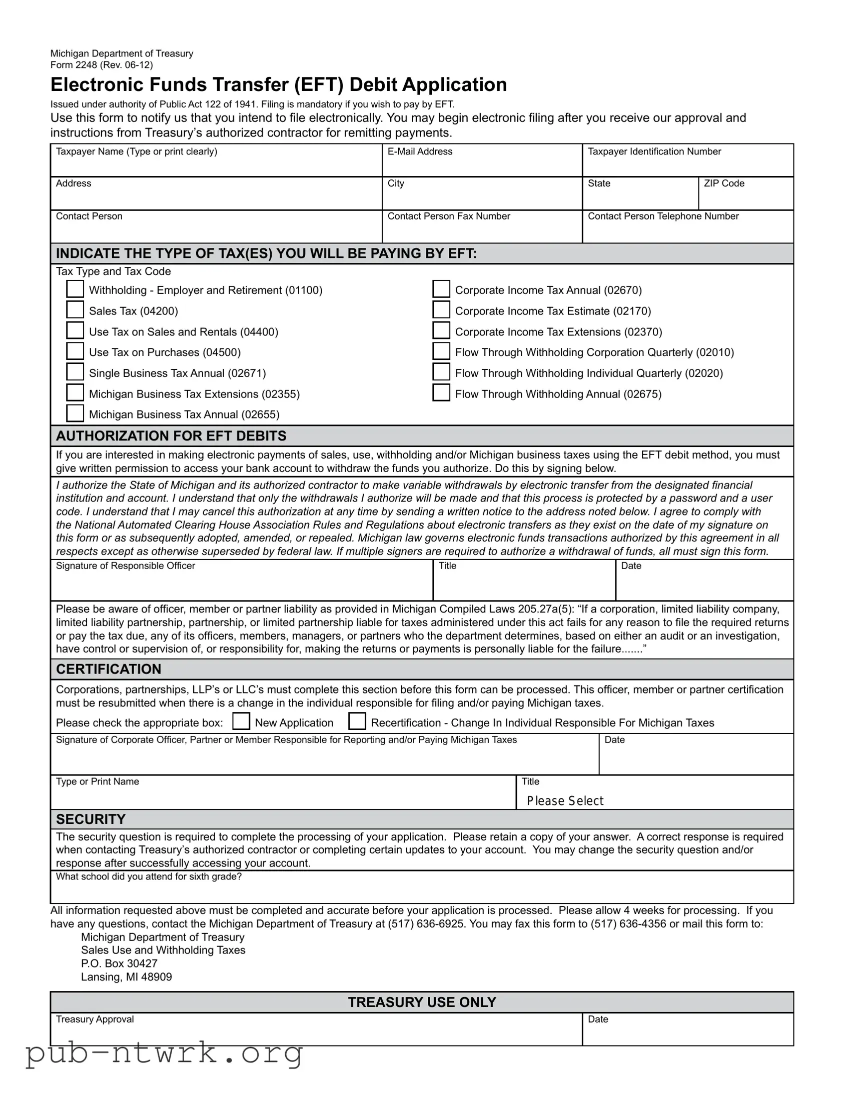 Blank Michigan 2248 PDF Form