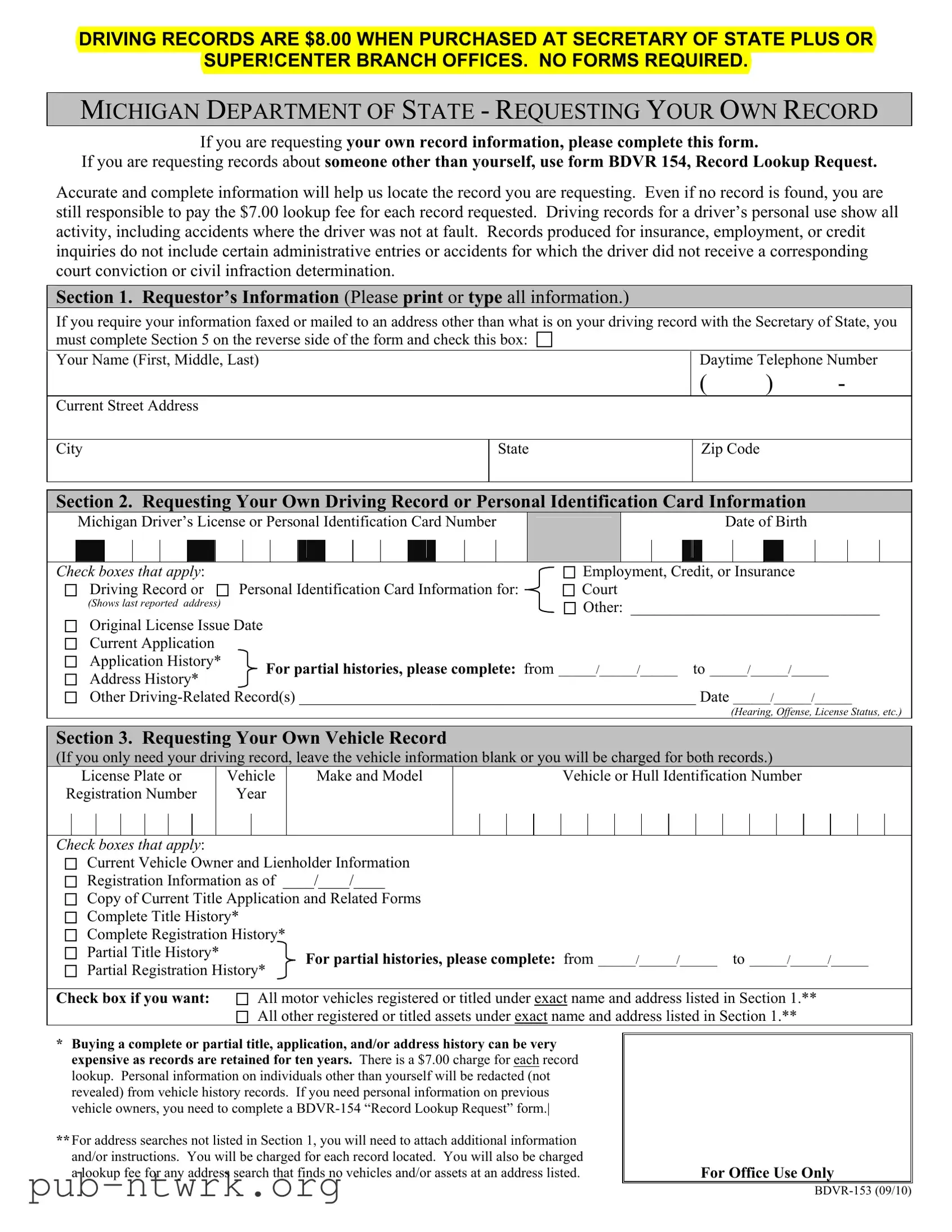 Blank Michigan 153 PDF Form