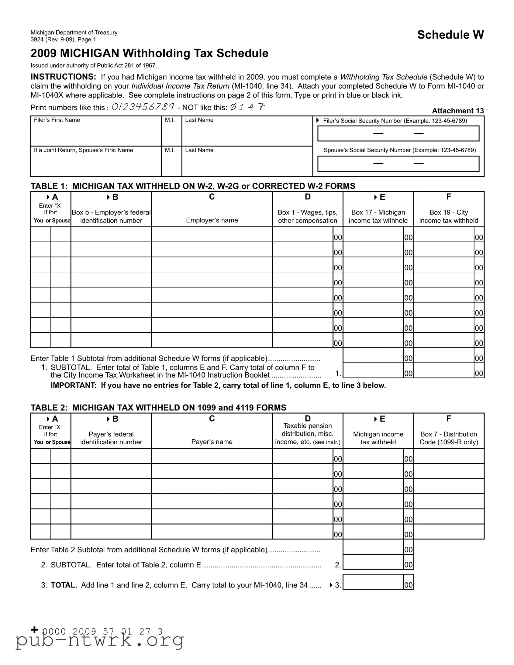 Blank Michigan 3924 PDF Form