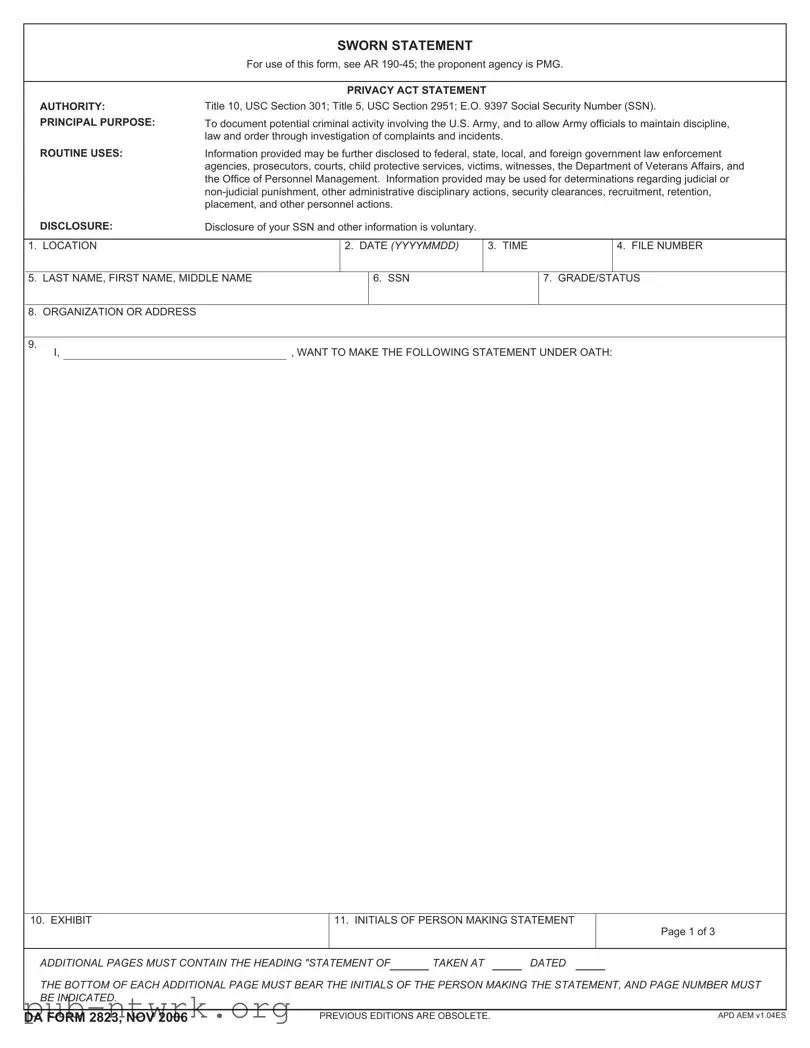 Blank Da 2823 PDF Form