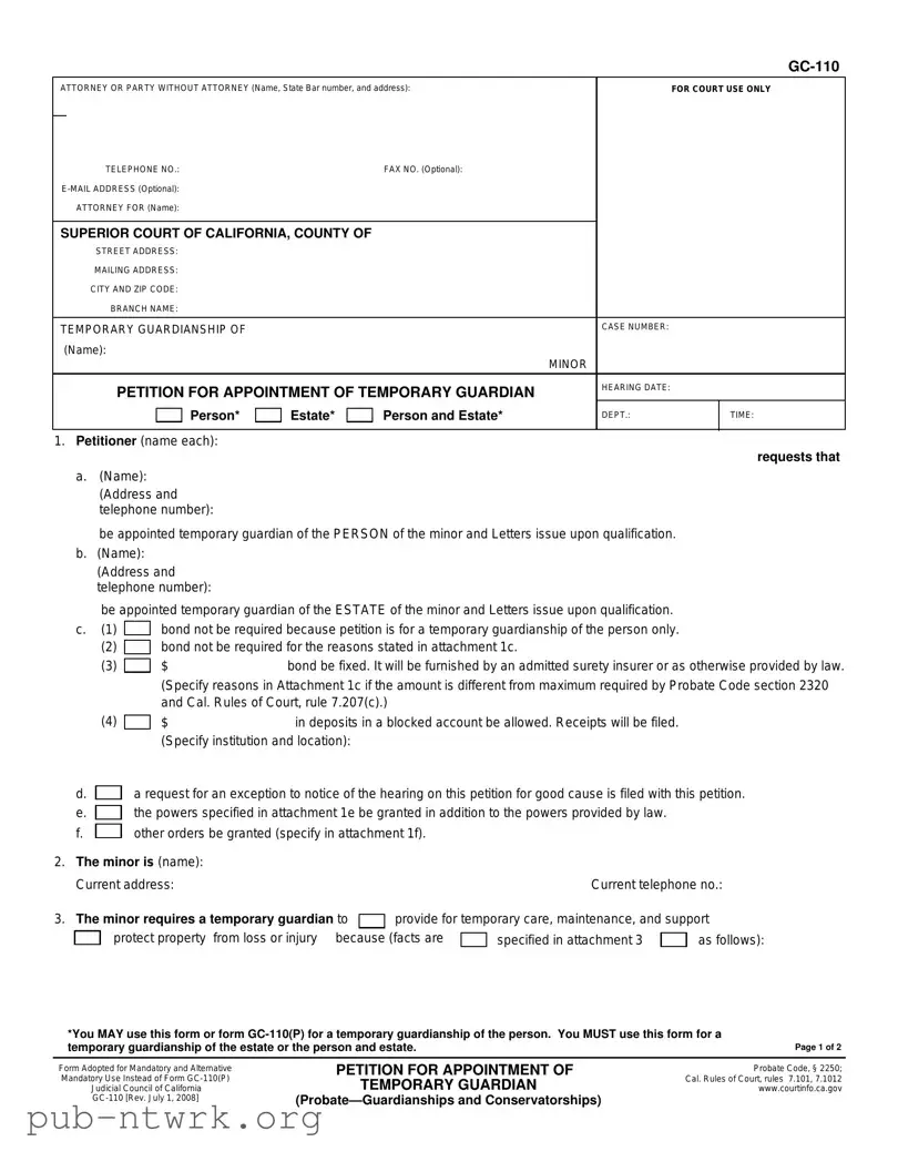 Blank California Gc 110 PDF Form