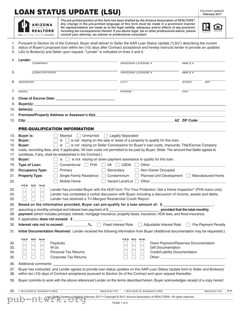 Blank Arizona Lsu PDF Form