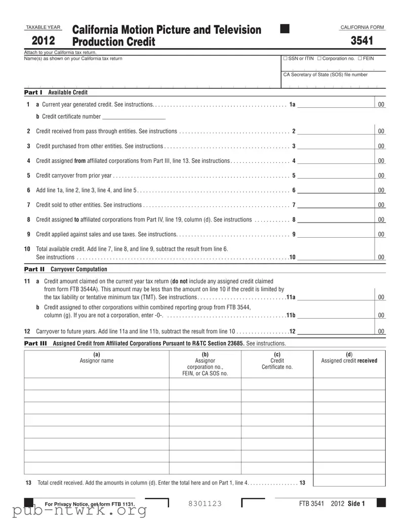 Blank California 3541 PDF Form