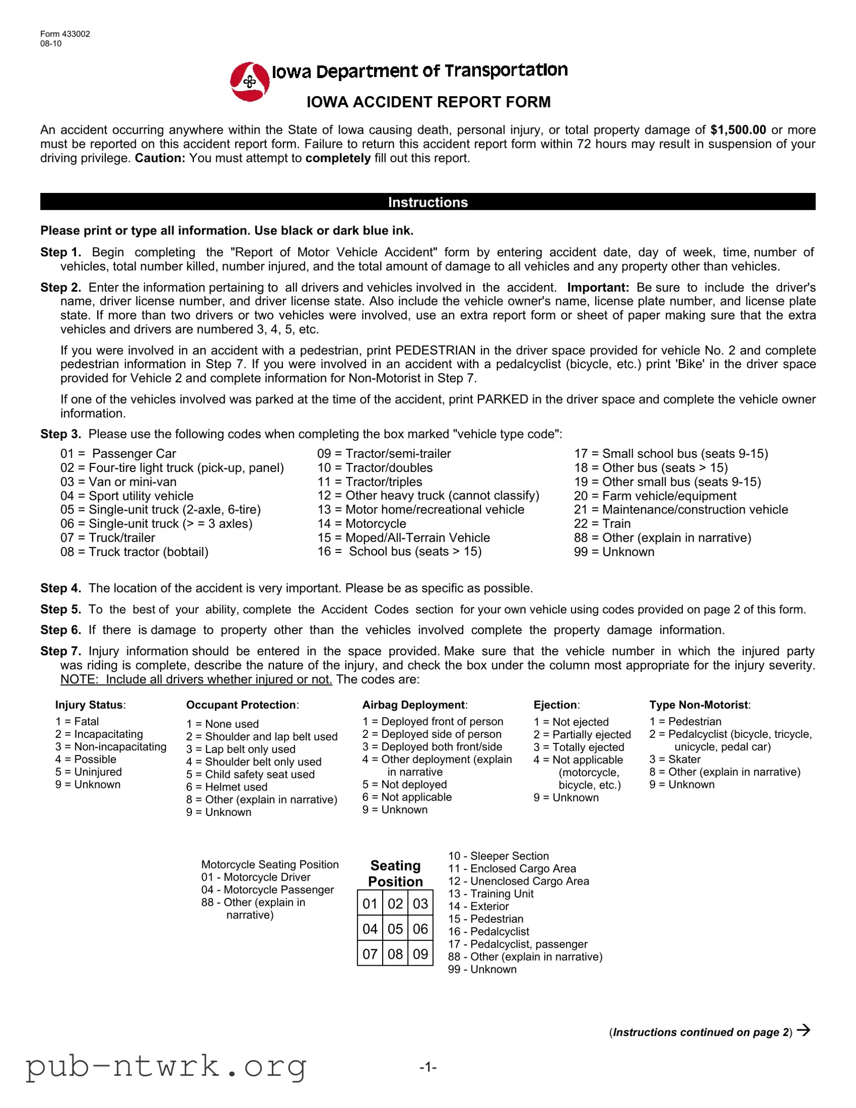 Blank Iowa Accident Report PDF Form