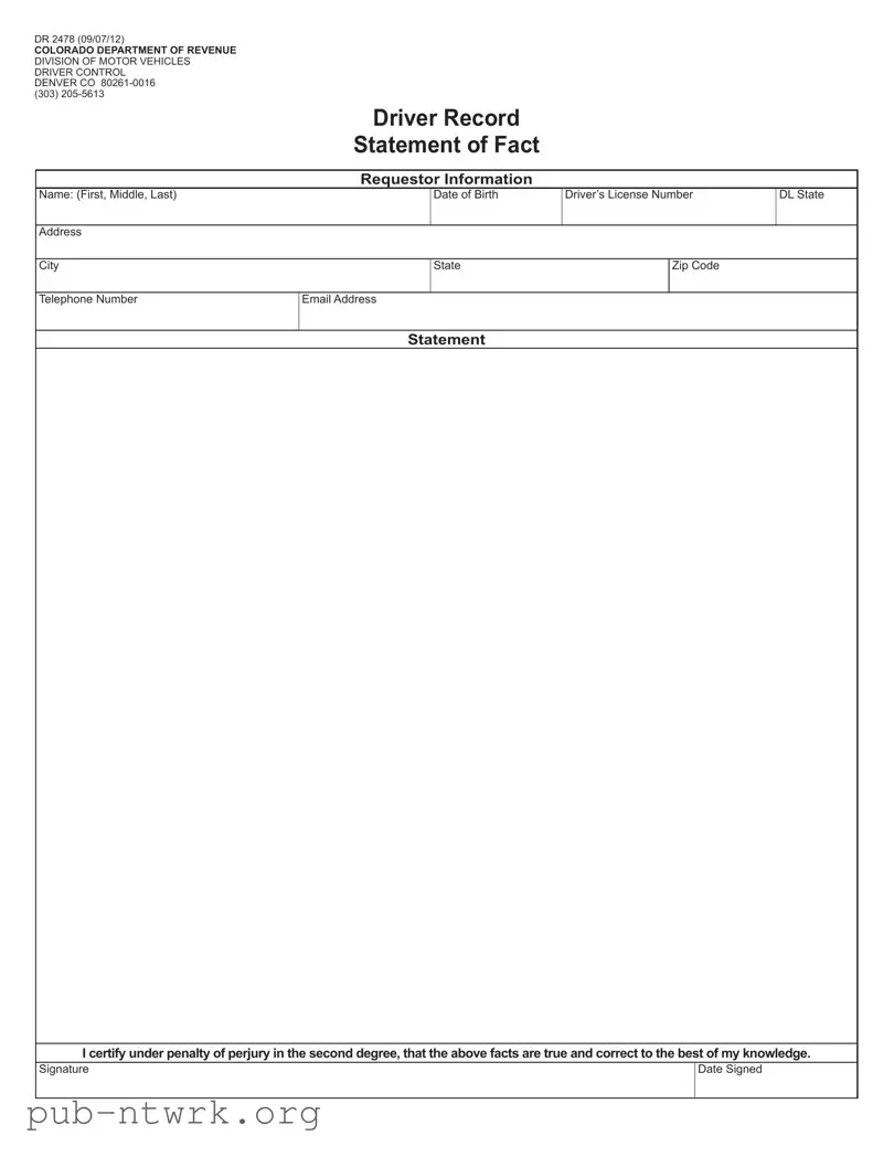 Blank Colorado Dr 2478 PDF Form