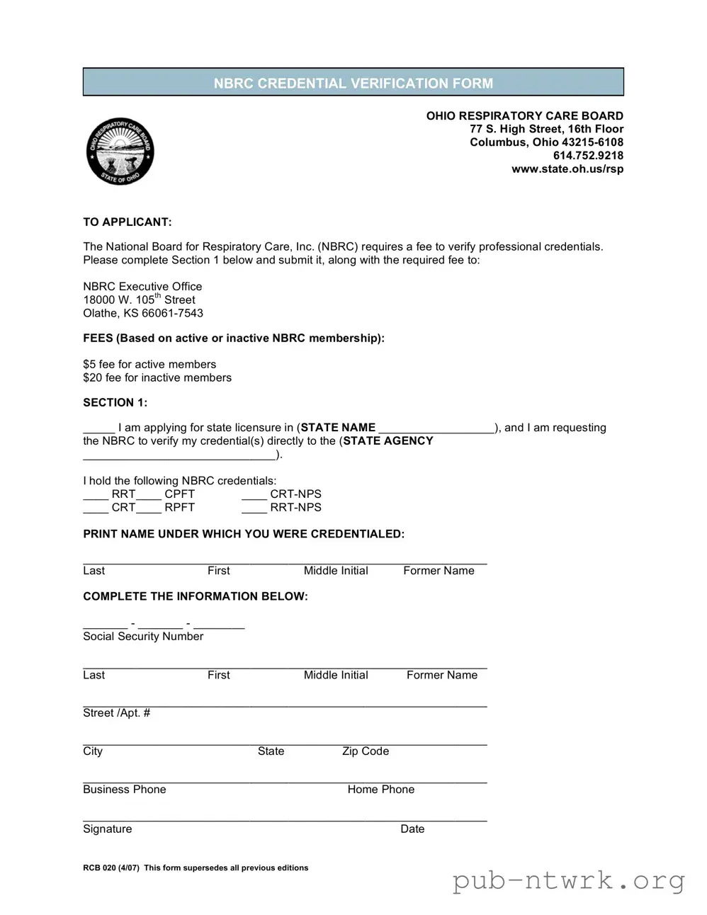 Blank Ohio Rcb 020 PDF Form