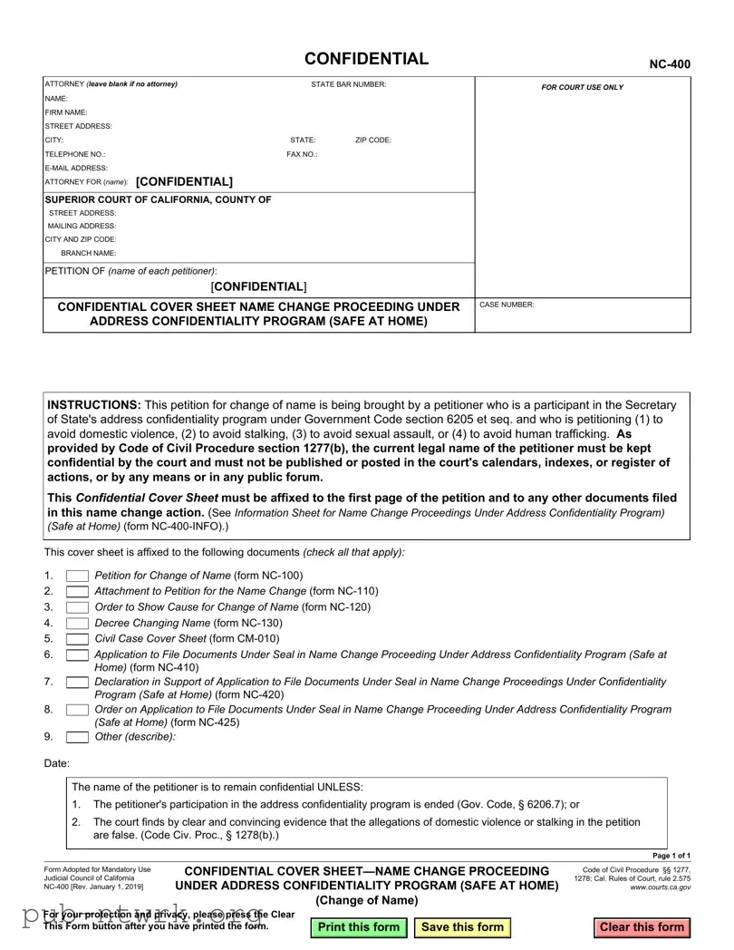 Blank California Nc 400 PDF Form