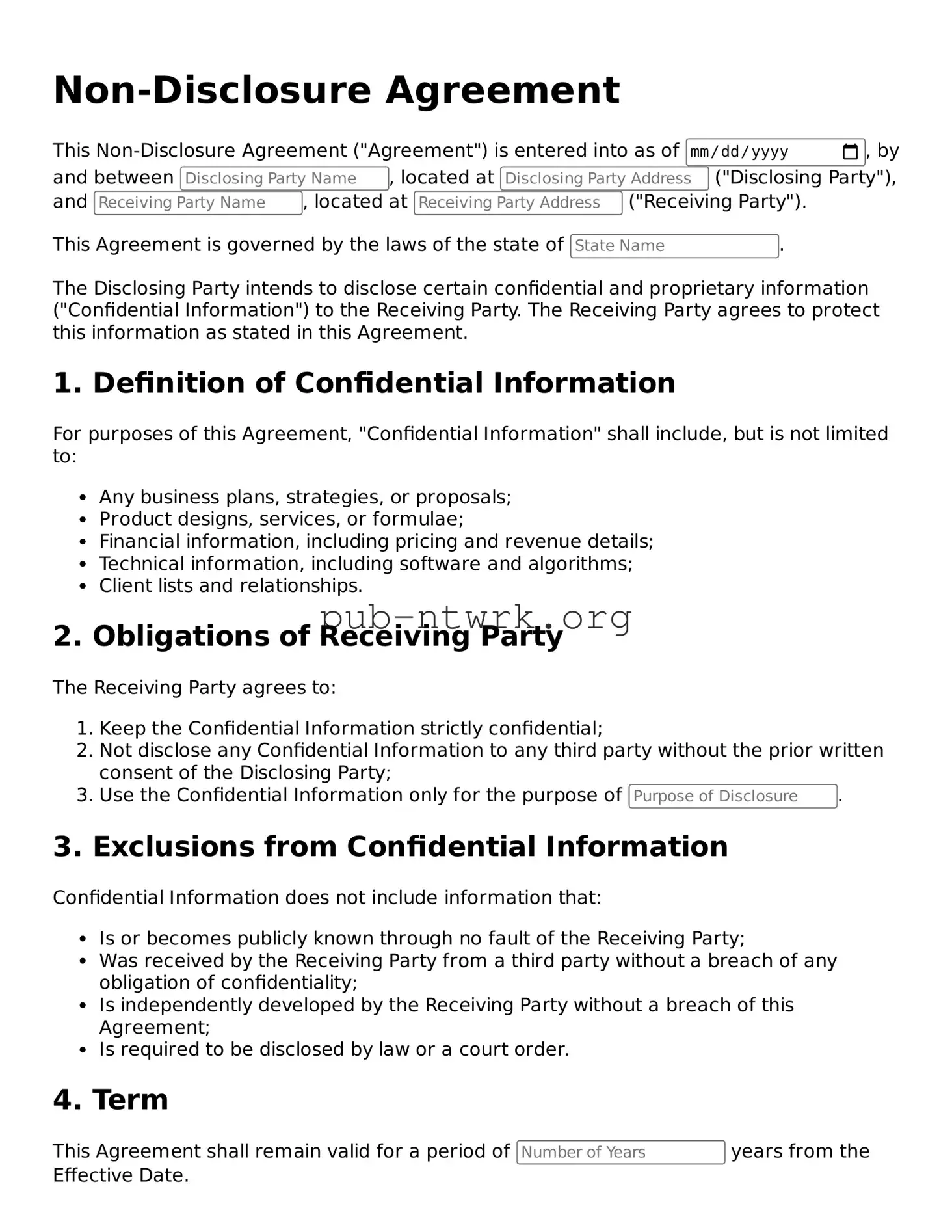Legal Non-disclosure Agreement Form